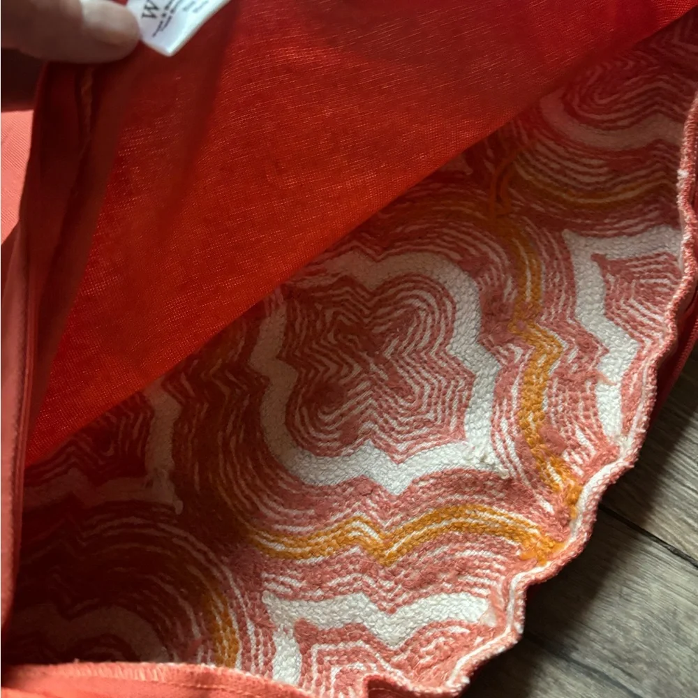 Wisteria Crewel Wool Orange Pink Geometric Pillow Cover Sham 20x20 Square